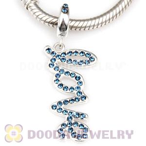 European Sterling Silver Love Letters Dangle Beads with Montana Austrian Crystal