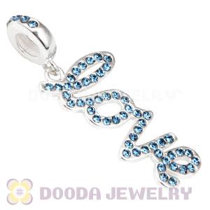 European Sterling Silver Love Letters Dangle Beads with Montana Austrian Crystal