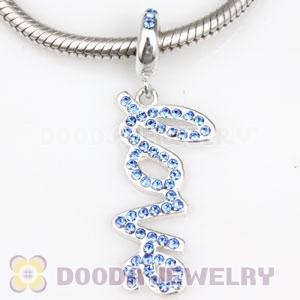European Sterling Silver Love Letters Dangle Beads with Sapphire Austrian Crystal