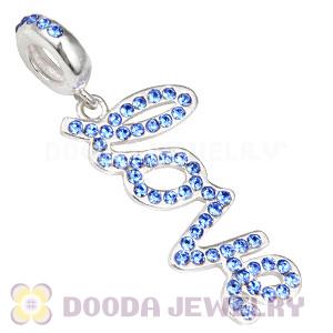 European Sterling Silver Love Letters Dangle Beads with Sapphire Austrian Crystal