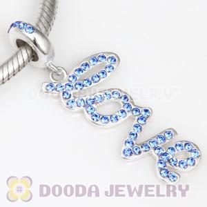 European Sterling Silver Love Letters Dangle Beads with Sapphire Austrian Crystal