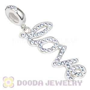 European Sterling Silver Love Letters Dangle Beads with Light Sapphire Austrian Crystal