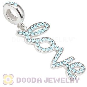 European Sterling Silver Love Letters Dangle Beads with Aquamarine Austrian Crystal