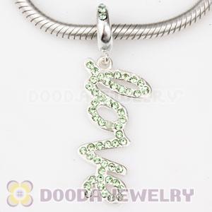 European Sterling Silver Love Letters Dangle Beads with Peridot Austrian Crystal