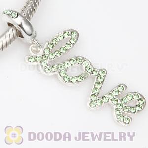 European Sterling Silver Love Letters Dangle Beads with Peridot Austrian Crystal
