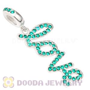European Sterling Silver Love Letters Dangle Beads with Emerald Austrian Crystal