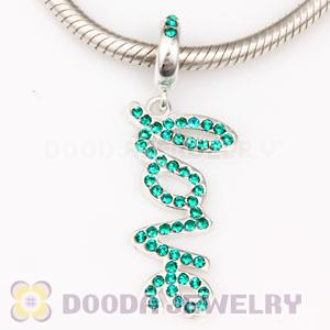 European Sterling Silver Love Letters Dangle Beads with Emerald Austrian Crystal