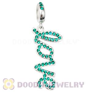 European Sterling Silver Love Letters Dangle Beads with Emerald Austrian Crystal