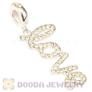 European Sterling Silver Love Letters Dangle Beads with Jonquil Austrian Crystal