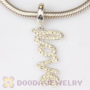 European Sterling Silver Love Letters Dangle Beads with Jonquil Austrian Crystal