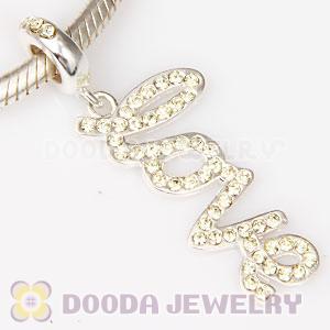 European Sterling Silver Love Letters Dangle Beads with Jonquil Austrian Crystal
