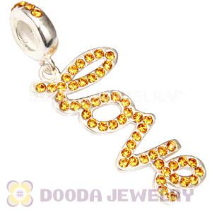 European Sterling Silver Love Letters Dangle Beads with Topaz Austrian Crystal