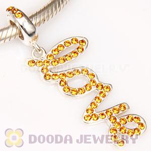 European Sterling Silver Love Letters Dangle Beads with Topaz Austrian Crystal