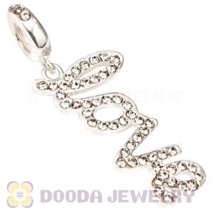 European Sterling Silver Love Letters Dangle Beads with Black Diamond Austrian Crystal
