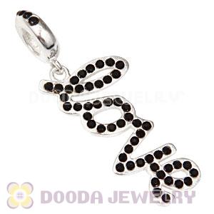 European Sterling Silver Love Letters Dangle Beads with Jet Austrian Crystal