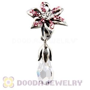 Sterling Silver Lily Briolette Dangle Beads with Light Rose and Crystal Austrian Crystal