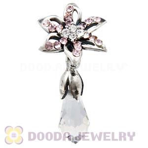 Sterling Silver Lily Briolette Dangle Beads with Light Amethyst and Crystal Austrian Crystal