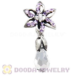 Sterling Silver Lily Briolette Dangle Beads with Violet and Crystal Austrian Crystal