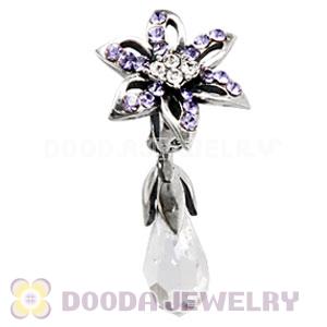 Sterling Silver Lily Briolette Dangle Beads with Tanzanite and Crystal Austrian Crystal