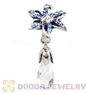 Sterling Silver Lily Briolette Dangle Beads with Sapphire and Crystal Austrian Crystal