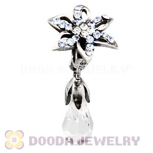 Sterling Silver Lily Briolette Dangle Beads with Light Sapphire and Crystal Austrian Crystal