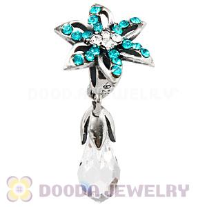 Sterling Silver Lily Briolette Dangle Beads with Blue Zircon and Crystal Austrian Crystal