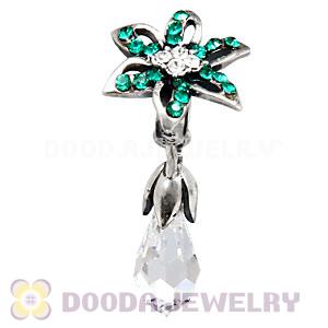 Sterling Silver Lily Briolette Dangle Beads with Emerald and Crystal Austrian Crystal