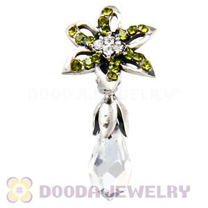 Sterling Silver Lily Briolette Dangle Beads with Olivine and Crystal Austrian Crystal