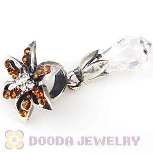 Sterling Silver Lily Briolette Dangle Beads with Smoked Topaz and Crystal Austrian Crystal