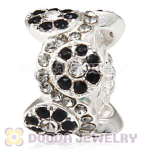 European Sterling Silver Daisy Bouquet Beads with Black and White Austrian Crystal