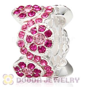 European Sterling Silver Daisy Bouquet Beads with Pink and Rose Austrian Crystal