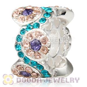 European Sterling Silver Daisy Bouquet Beads with Purple Blue and Light Peach Austrian Crystal