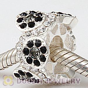 European Sterling Silver Daisy Bouquet Beads with Black and White Austrian Crystal
