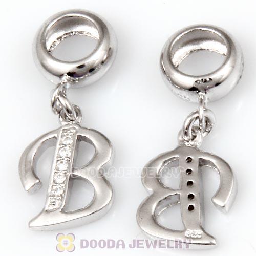 925 Sterling Silver Dangle Letter B Beads with CZ Stone