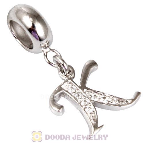 925 Sterling Silver Dangle Letter K Beads with CZ Stone