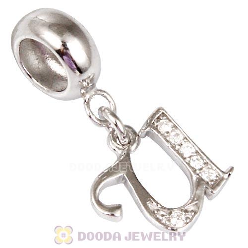 925 Sterling Silver Dangle Letter U Beads with CZ Stone