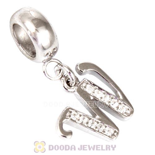 925 Sterling Silver Dangle Letter W Beads with CZ Stone