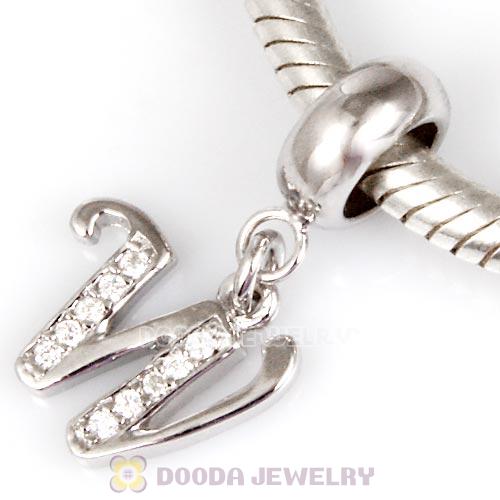 925 Sterling Silver Dangle Letter W Beads with CZ Stone