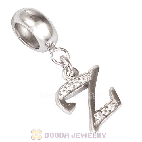 925 Sterling Silver Dangle Letter Z Beads with CZ Stone