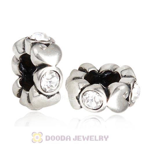 European Sterling Silver Heart Spacer Beads with Crystal Austrian Crystal