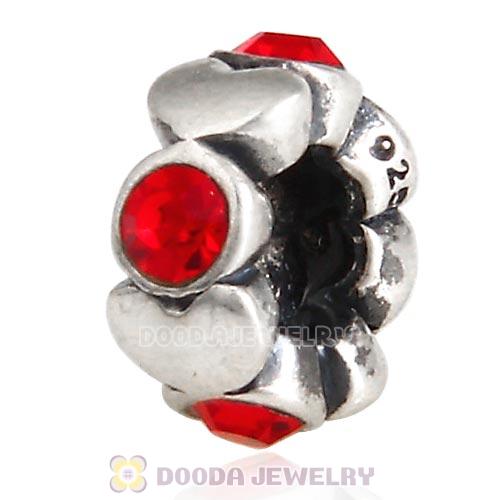 European Sterling Silver Heart Spacer Beads with Light Siam Austrian Crystal