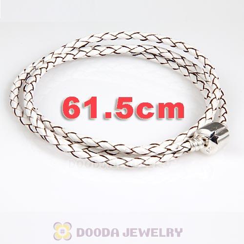 61.5cm European White Triple Braided Leather Promising Bracelet
