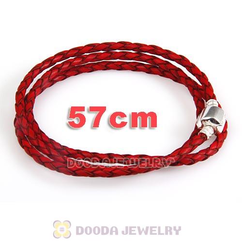57cm European Red Triple Braided Leather Energy Bracelet