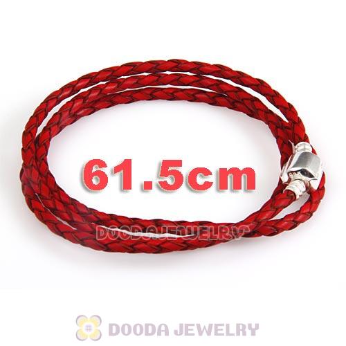 61.5cm European Red Triple Braided Leather Energy Bracelet