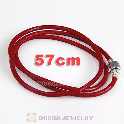 57cm European Red Triple Slippy Leather Energy Bracelet