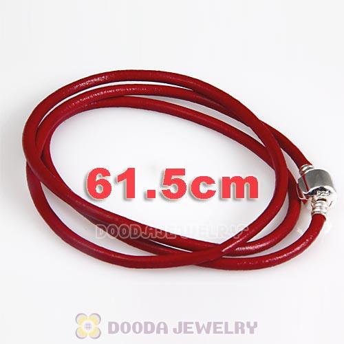 61.5cm European Red Triple Slippy Leather Energy Bracelet