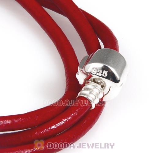 61.5cm European Red Triple Slippy Leather Energy Bracelet