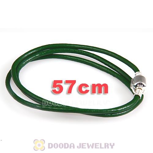 57cm European Green Triple Slippy Leather Natural Bracelet