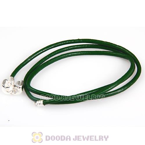 61.5cm European Green Triple Slippy Leather Natural Bracelet