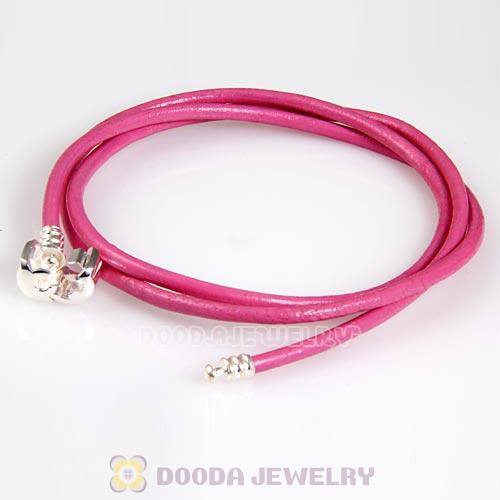 52.5cm European Pink Triple Slippy Leather Romantic Bracelet